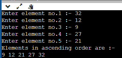 The output of the Program Demonstrating Sorting in Ascending Order in Java