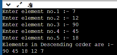 The output of the Program Demonstrating Sorting in Descending Order in Java