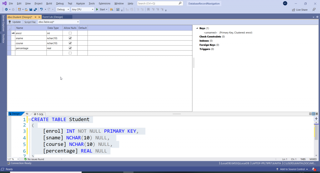 Creating a Table in SQL Server