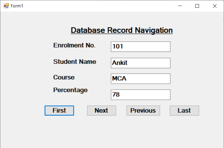 The Output of Database Record Navigation Example
