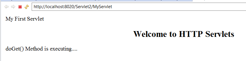 Output of the Program to create a servlet that displays the welcome message