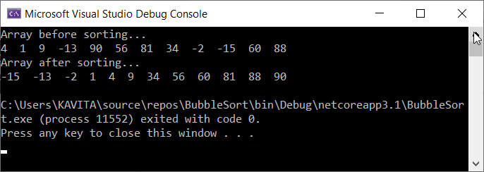 Sorting an Array Using Bubble Sort in C#