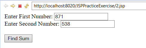 Output of the Program to Find Sum of Two Numbers in JSP