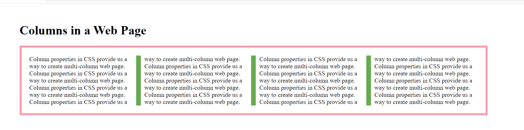 Example of Column Properties in CSS - Programmingempire