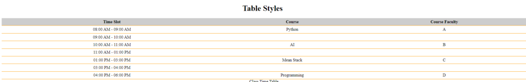 Example of  Applying CSS to HTML Tables  to Achieve Full Width Tables 
