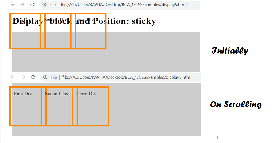 Illustrating Examples of Display and Position Properties in CSS with display: block and position: fixed