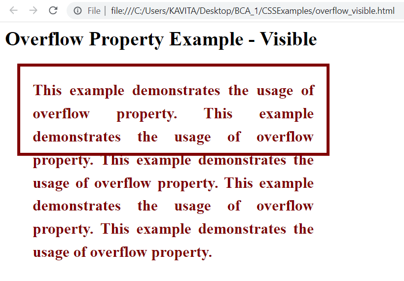 Examples of Overflow Property in CSS with the value of visible
