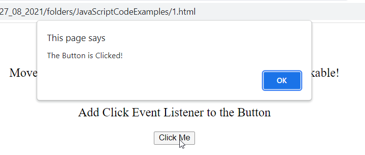 The Output of the Example to Demonstrate how to Add an Event Listener in JavaScript
