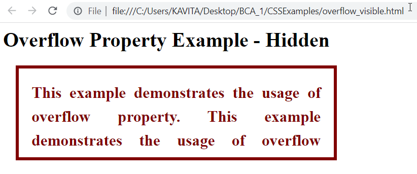 Examples of Overflow Property in CSS with the value of hidden 