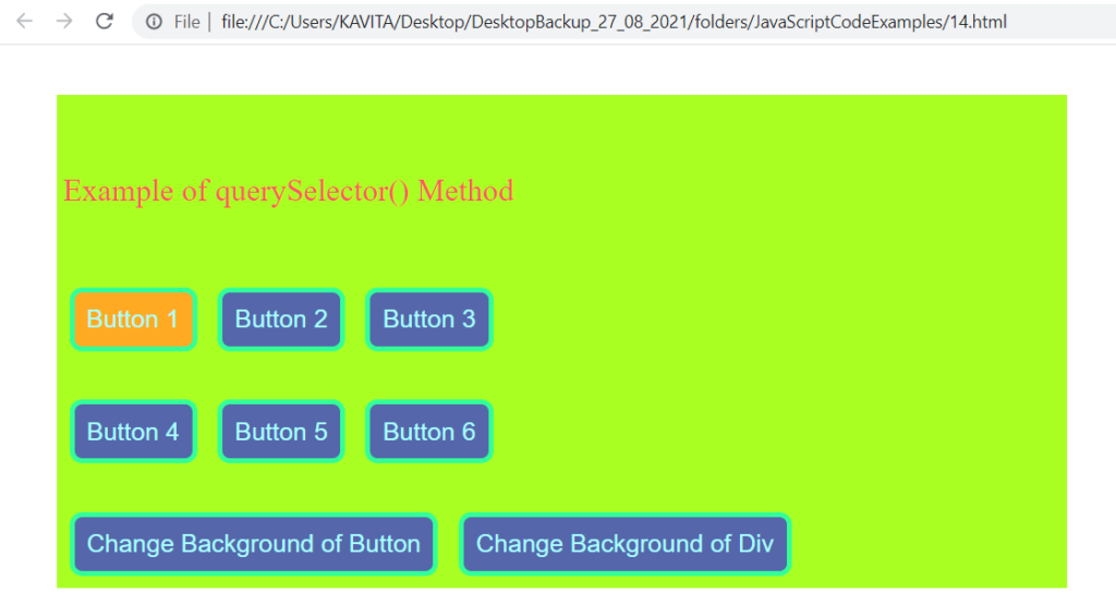 The Output of Example of querySelector() Method in JavaScript