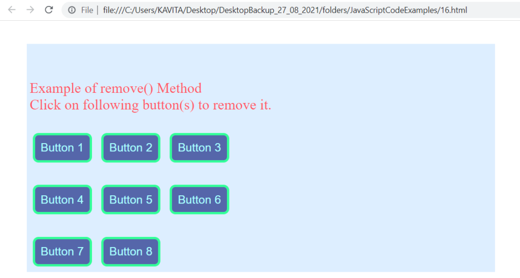 The Output of the Example of remove() Method in JavaScript