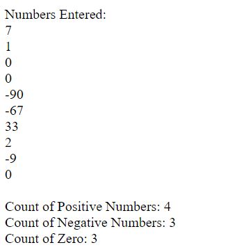 Count of Positive, Negative, and Zero Values in JavaScript