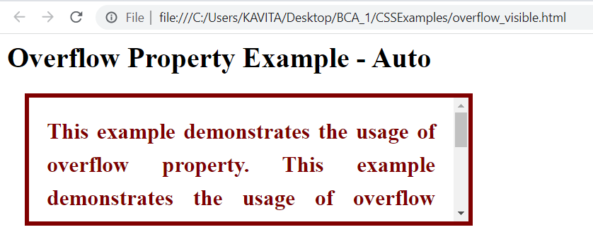 Overflow Property with the value of auto with contents exceeding the size of the container