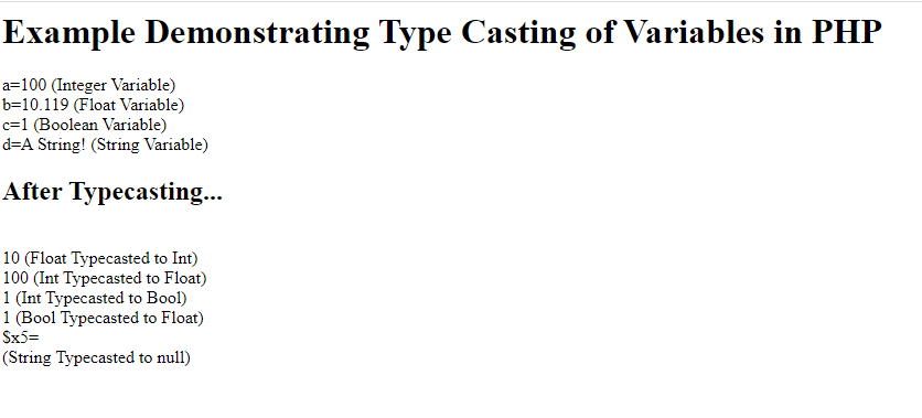 Typecasting of Variables in PHP
