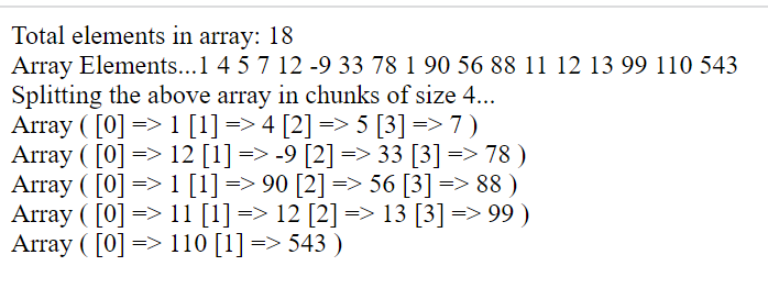 Example of array_chunk() Method