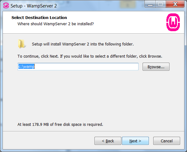 Select the installation folder for WAMP