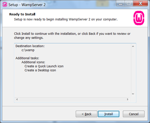 Select Install for Installing WAMP Server