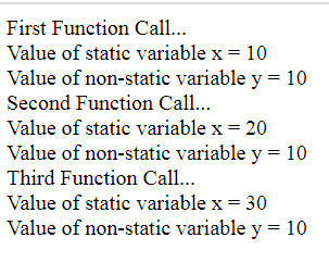 Example of  using static variable in a function in PHP