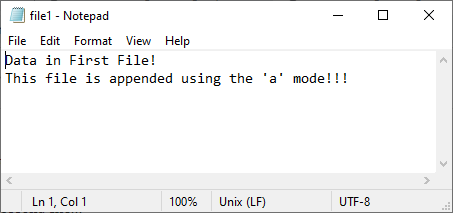 File Created Using File Mode 'a'