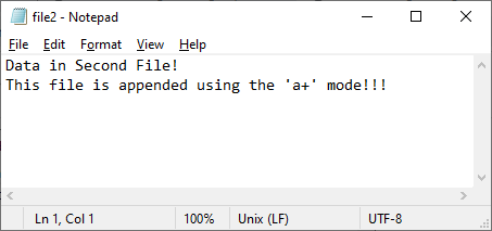  File Created Using File Mode 'a+' 