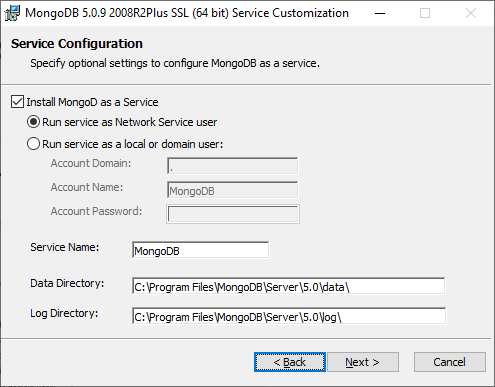 MongoDB Service Configuration