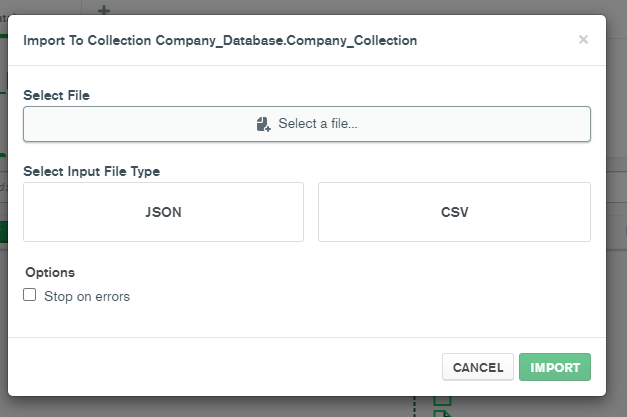 Importing a JSON or CSV file in a MongoDB Collection