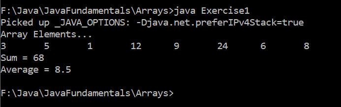 A Program to Display the Sum and Average of All Elements of an Array in Java