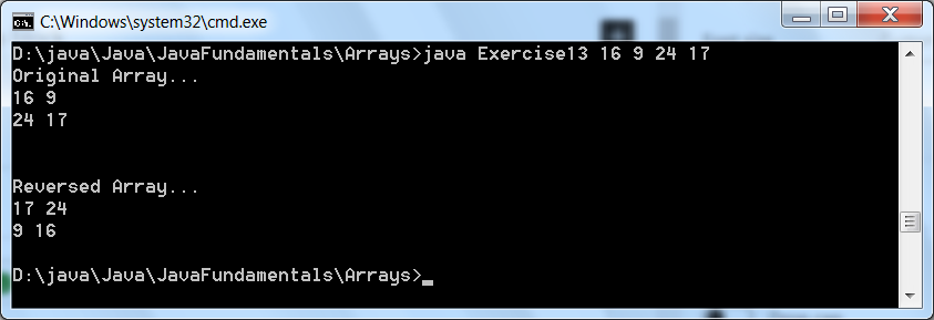 A Program to Find the Reverse of a Two Dimensional Array in Java