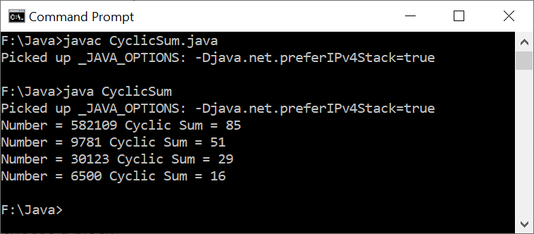 A Program to Find Cyclic Sum in Java