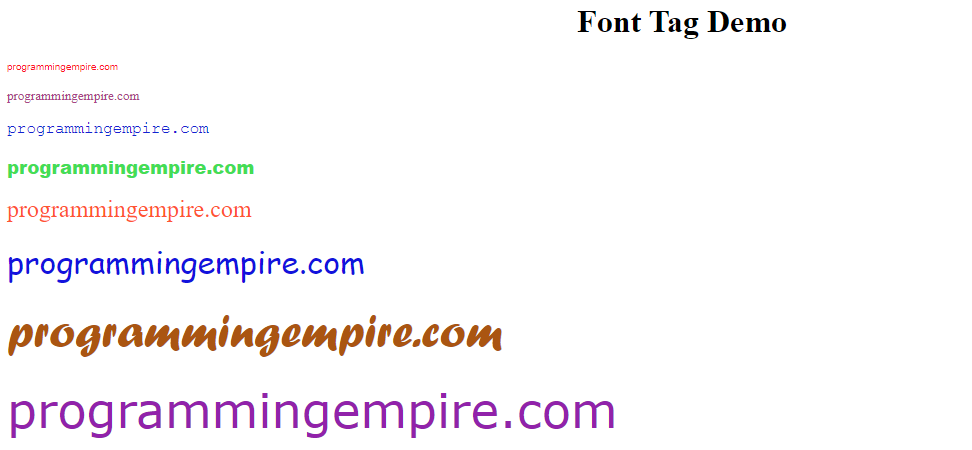 Demonstrating an Example of using Font Tag in HTML