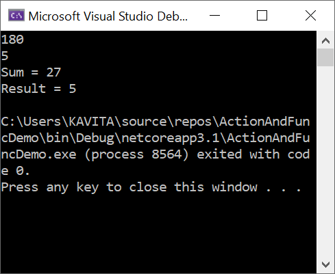 Demonstrating an Example of Action and Func Delegates in C#