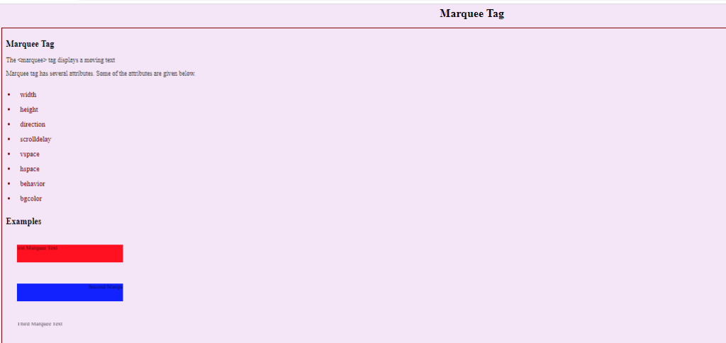 An Example Demonstrating How to Use Marquee Tag in HTML