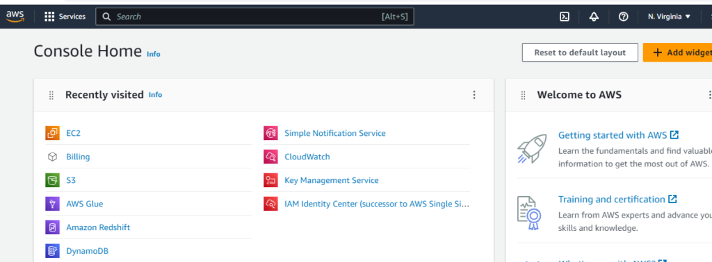 Dashboard of AWS Management Console